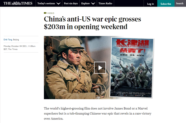 《长津湖》领跑全球票房 外媒：中国国产电影的又一次胜利_fororder_7